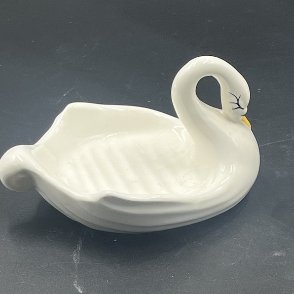 VTG Set Swan Soap Dish Toothbrush Holder MCM Ceramic - Picture 2 of 10